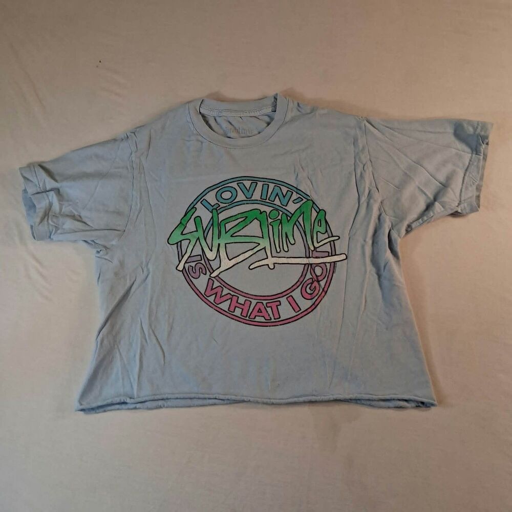 Sublime Lovin Is What I Got Cropped Graphic T-Shirt Light Blue Womens Size SM